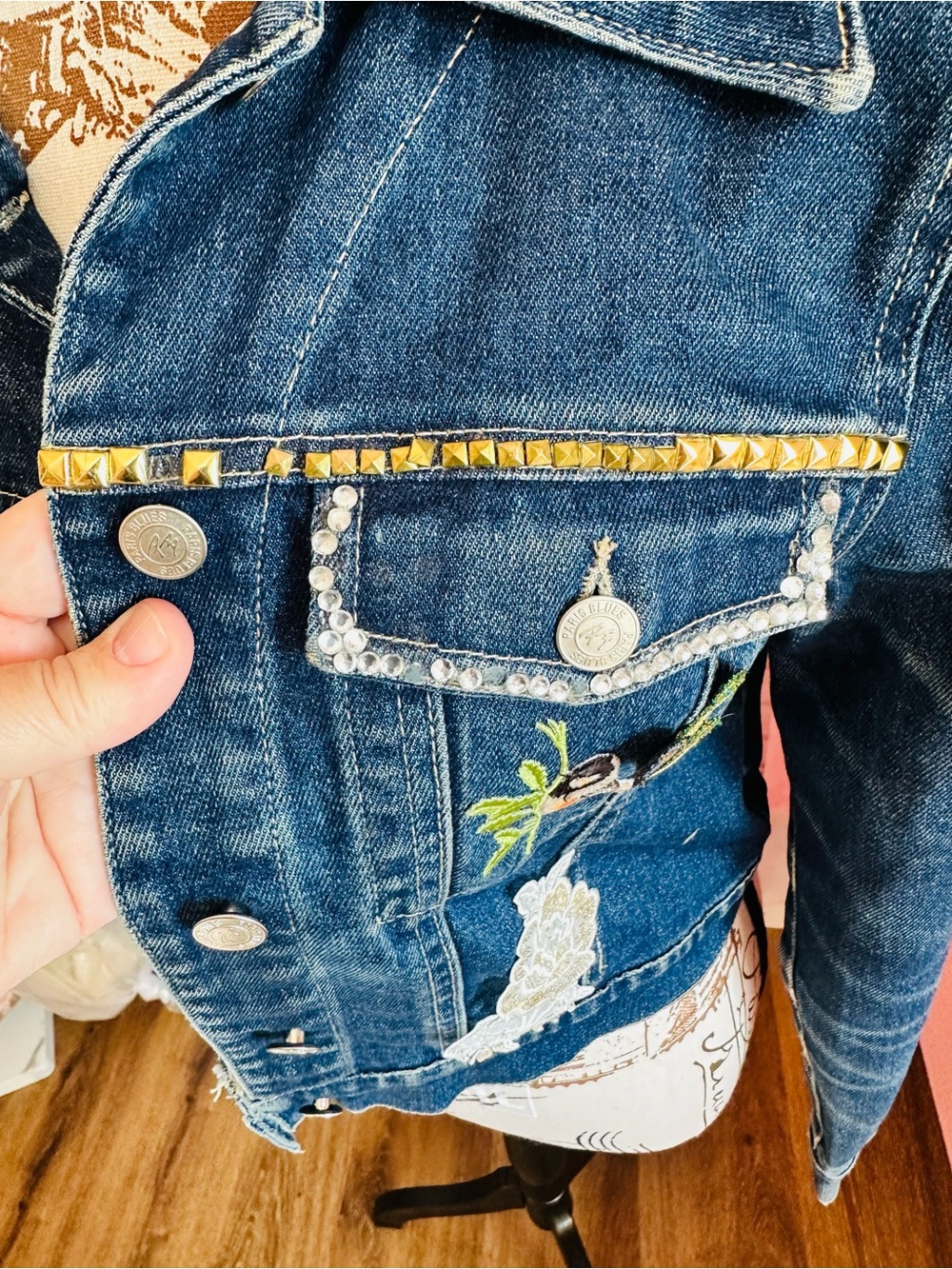 Vintage Paris Blues Embroidered Denim Jacket - Picture 7 of 12